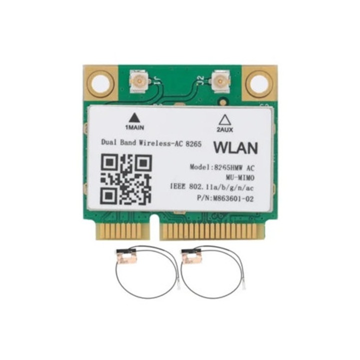 Мрежова карта 8265hmw 802.11ac 2.4g/5ghz 867mbps Bluetooth 4.2 Mini PCI E с 2 антени