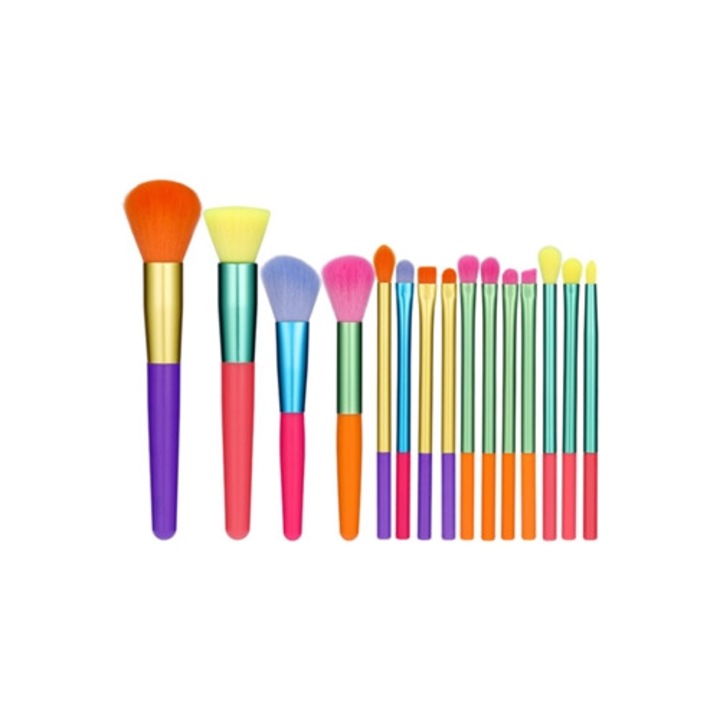 Set pensule de machiaj profesionale, 15 piese, cerdas moi, pentru fata, ochi si buze