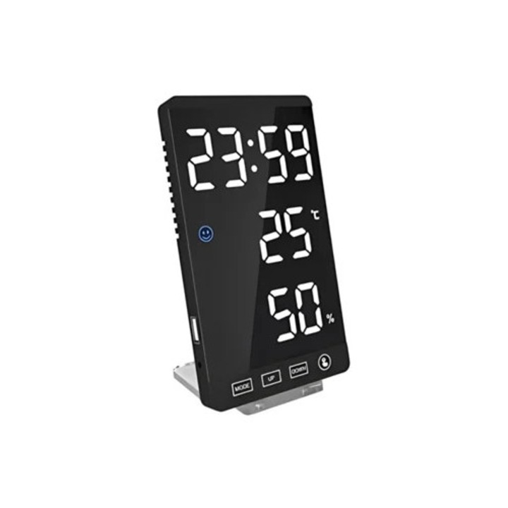 6 hüvelykes LED digitális dekoratív óra, érintésvezérlés, USB port, tükör