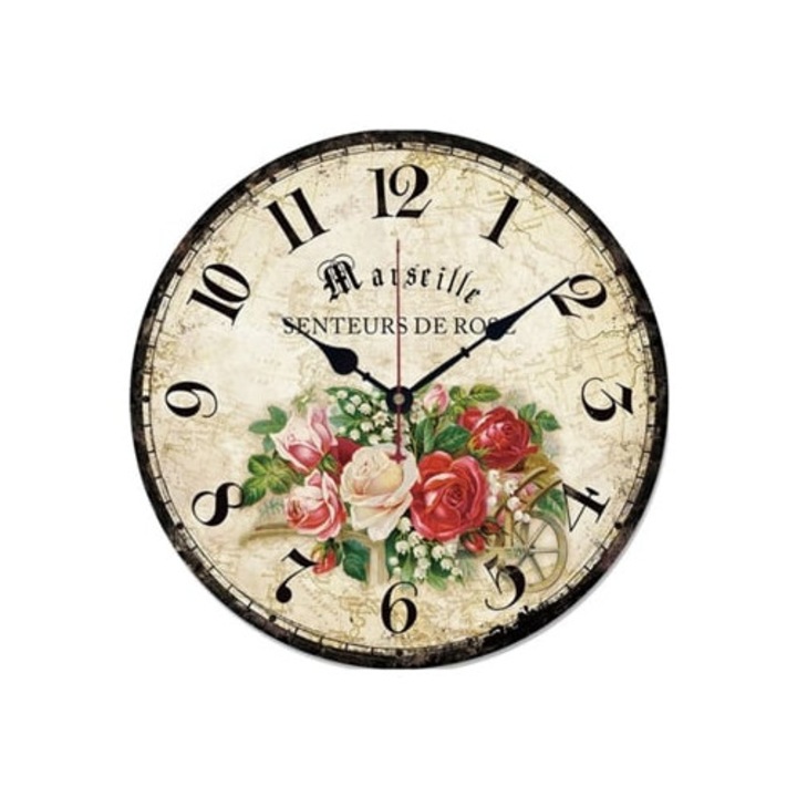 Fali dekorációs faóra, retro stílusú, római számokkal, csendes, 30x30cm