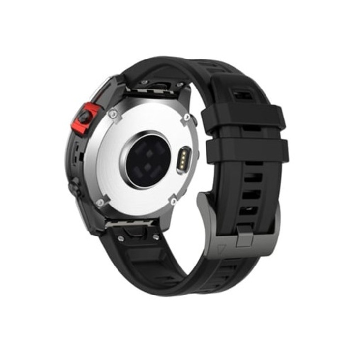 Bracelet silicon cu inchidere metalica pentru Garmin Fenix 8, 47mm, negru