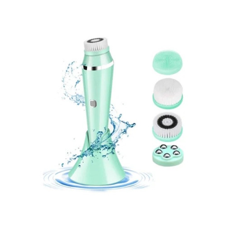Perie de curatare faciala electrica 4 in 1, rezistenta la apa, rotire bidirectionala, 3 viteze, incarcare USB, albastru