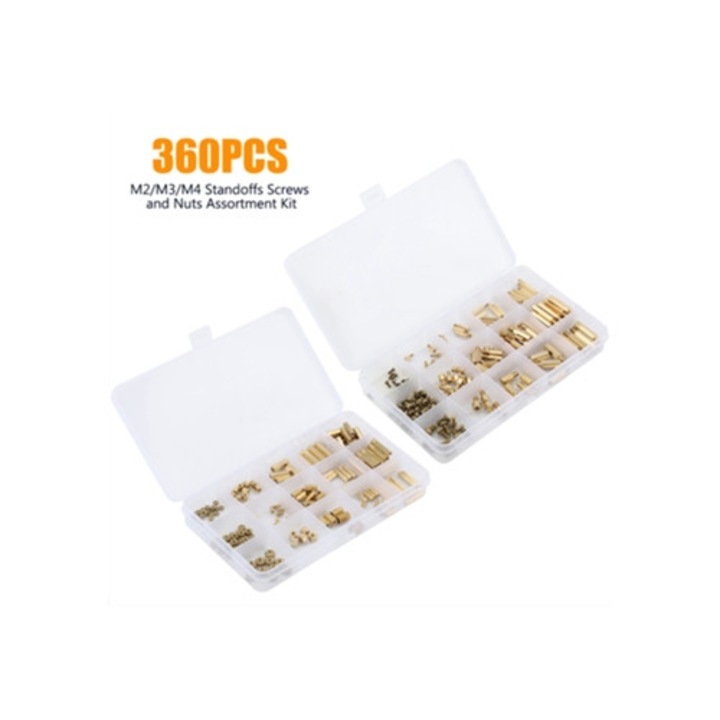 Kit de piese cu canal din alama, 360 bucati, M2/M3/M4, cu suruburi si piulite, inox