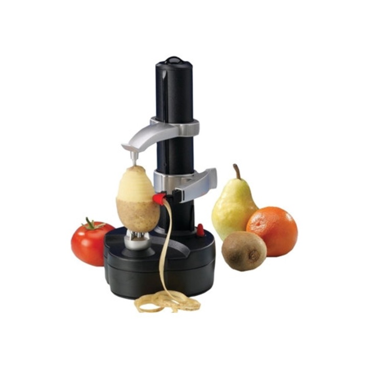 Elektromos zöldség- és gyümölcshámozó, rozsdamentes acél, fekete, burgonyához és almához