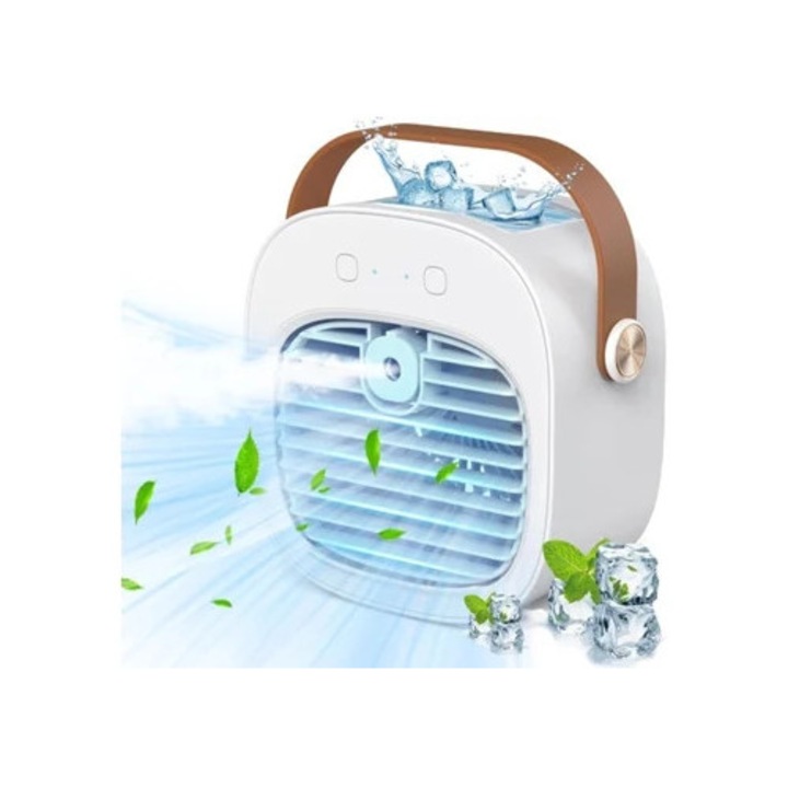 Asztali ventilátor, mini klíma, 4000 mAh, 3 sebességes, fehér