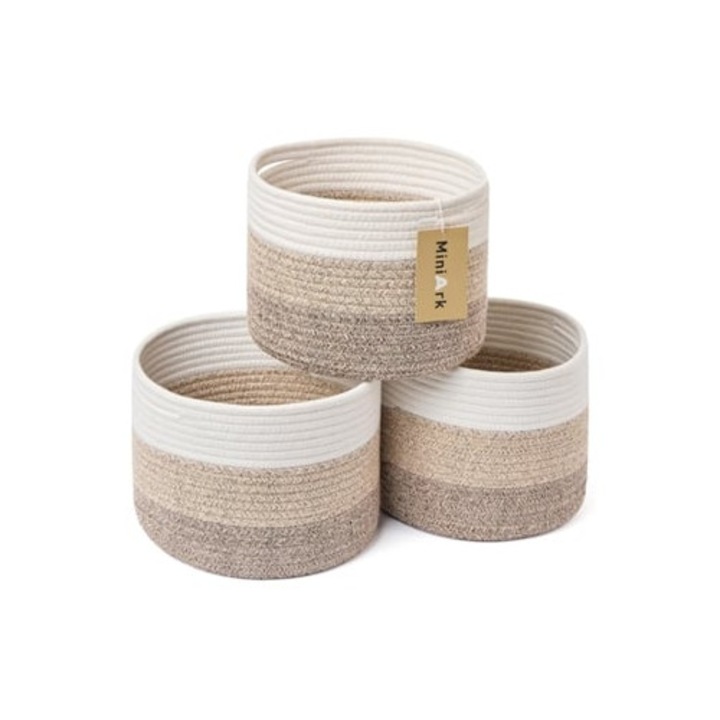 Set 3 Cosuri de depozitare, 30x30x8cm, bej/alb