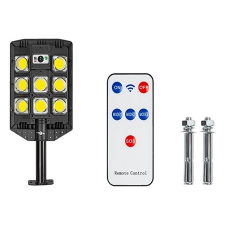 Lampa solara pentru exterior, 3 moduri de iluminare, control remote, 3 lentile, multicolor