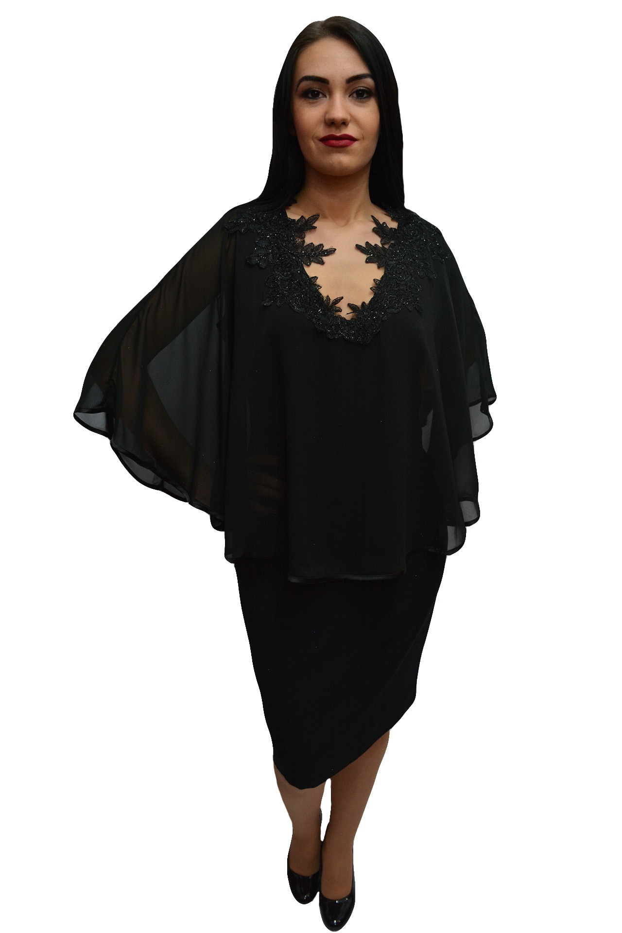 Rochie eleganta cu croi deosebit, cu voal deasupra, D&J Exclusive, Negru