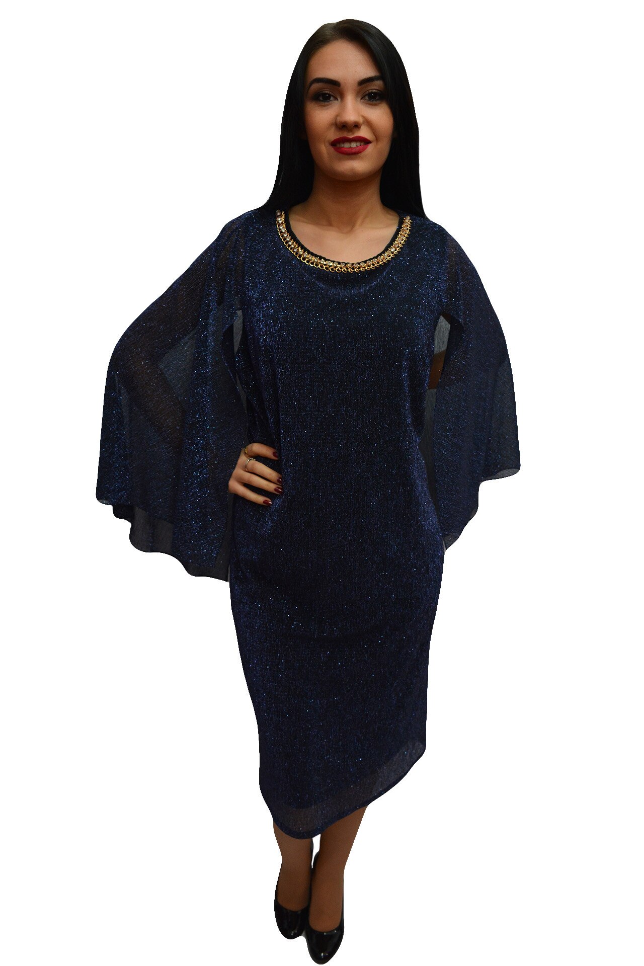 Rochie rafinata cu aspect de costum elegant,masura mare,D&J Exclusive, Albastru marin