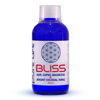 BLISS™ (Au, Mg, Cu, Ag), solutie mixta de Aur, Cupru, Magneziu si Argint, 20ppm 240ml BLISS™ (Au, Mg, Cu, Ag), solutie mixta de Aur, Cupru, Magneziu si Argint, 20ppm 240ml
