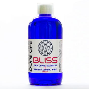 BLISS™ (Au, Mg, Cu, Ag), solutie mixta de Aur, Cupru, Magneziu si Argint, 20ppm 480ml BLISS™ (Au, Mg, Cu, Ag), solutie mixta de Aur, Cupru, Magneziu si Argint, 20ppm 480ml