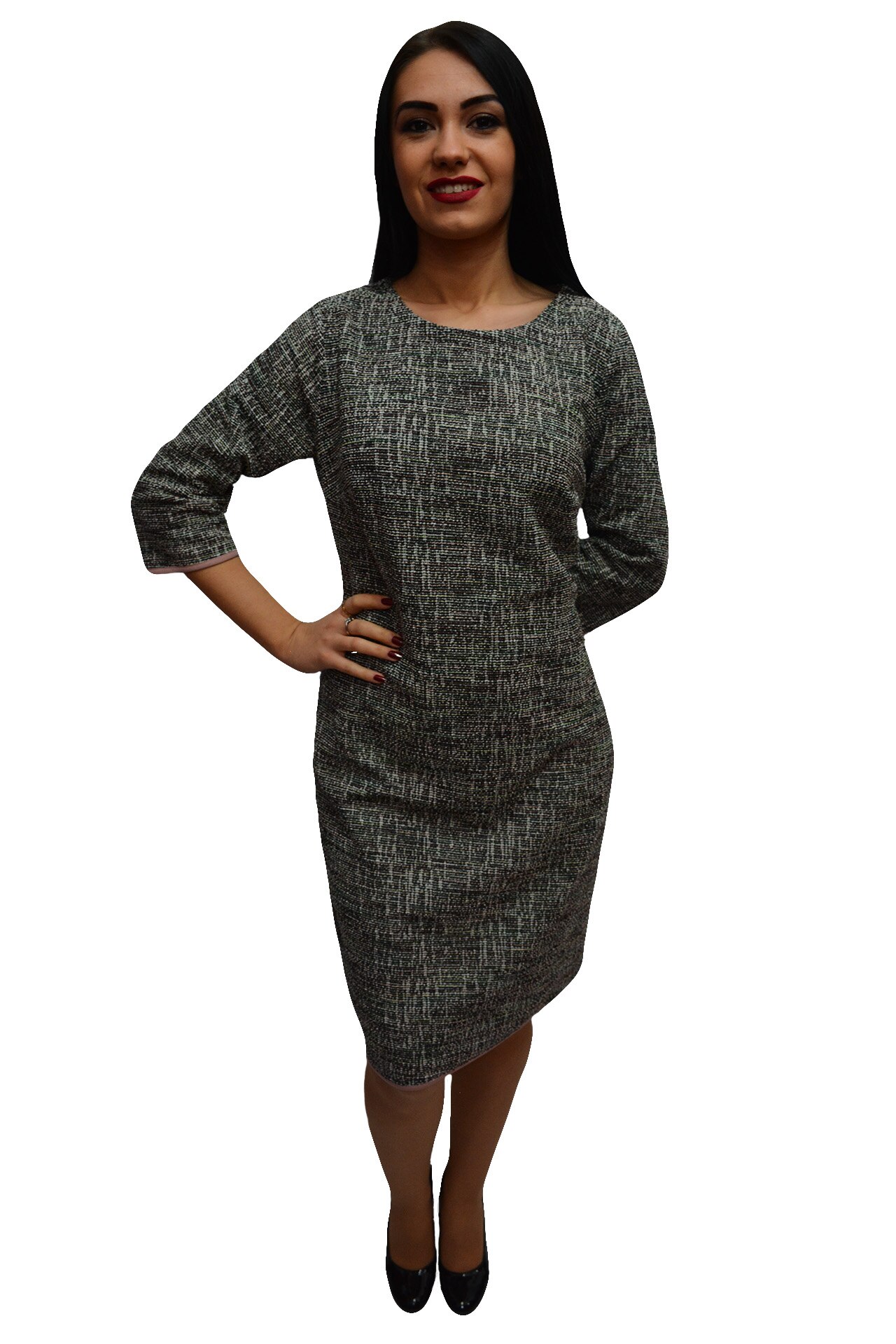 Rochie de zi cu maneca trei-sferturi,masura mare,D&J Exclusive, Multicolor