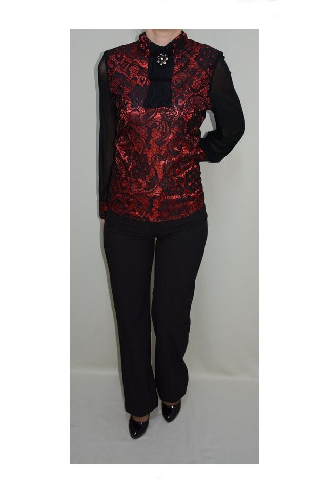 Pantaloni, design floral interesant lateral , D&J Exclusive, Negru