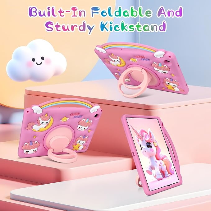Husa 3D unicorn pentru tableta Samsung Galaxy Tab A9 Plus, silicon, suport rotativ, curea de umar, 11 inch
