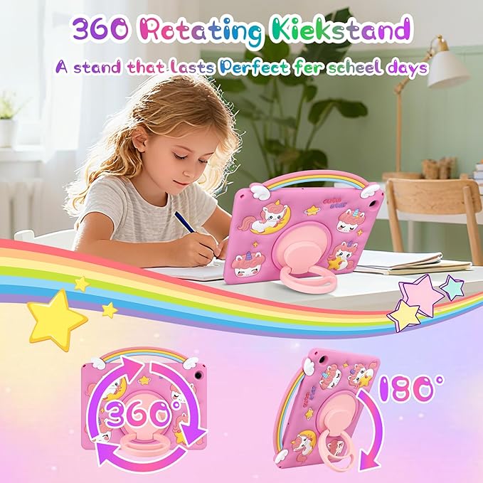 Husa 3D unicorn pentru tableta Samsung Galaxy Tab A9 Plus, silicon, suport rotativ, curea de umar, 11 inch