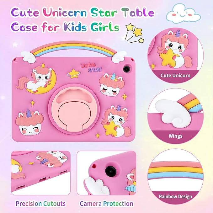 Husa 3D unicorn pentru tableta Samsung Galaxy Tab A9 Plus, silicon, suport rotativ, curea de umar, 11 inch