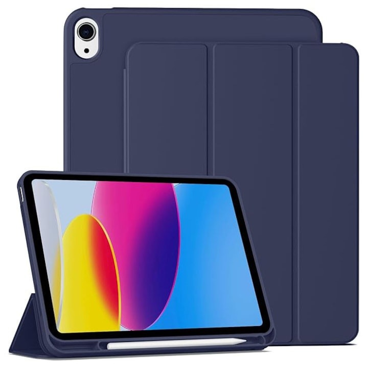 Husa pentru iPad 11 2025 11 inch Soft Shell cu functie wake-up/sleep si compartiment pentru Apple Pen tip stand protectie 360 navy blue