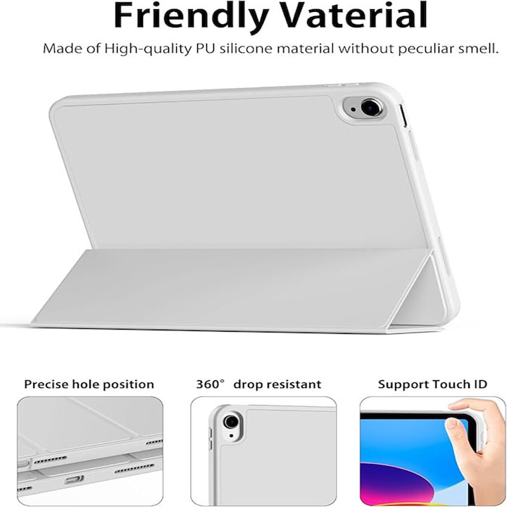 Husa de protectie pentru iPad (A16) 11 generatie de 11 inch 2025, husa pentru iPad 10 generatie de 10, 9 inch 2022, cu suport pentru stilou, husa inteligenta cu suport pliabil in trei, space grey