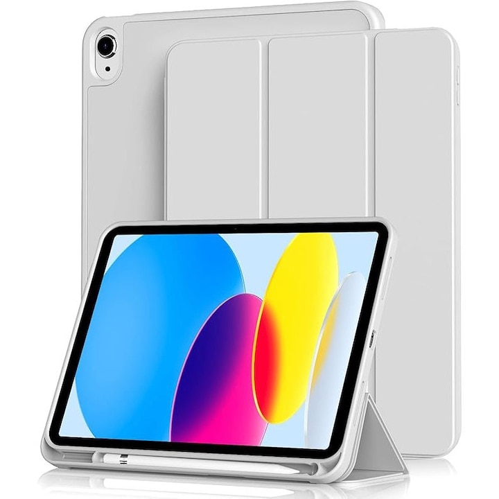 Husa de protectie pentru iPad (A16) 11 generatie de 11 inch 2025, husa pentru iPad 10 generatie de 10, 9 inch 2022, cu suport pentru stilou, husa inteligenta cu suport pliabil in trei, space grey