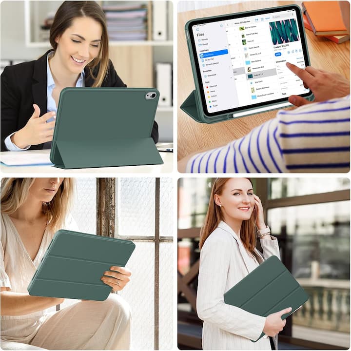 Husa pentru iPad 11 2025 11 inch Soft Shell cu functie wake-up/sleep si compartiment pentru Apple Pen tip stand protectie 360 verde inchis