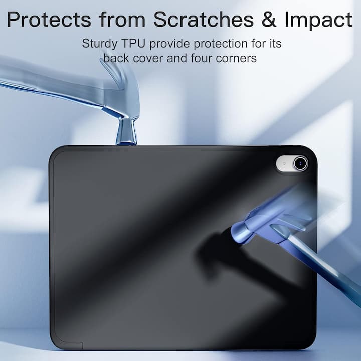 Husa de protectie pentru iPad 11 (A16）11" 2025, husa pentru iPad 10 10, 9 inch 2022, cu suport pentru stilou, husa inteligenta cu suport pliabil in trei, husa spate ultra-subtire din TPU moale, Negru