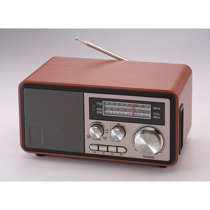 Radio portabil Rovolt® RO-8093BT, aspect 80's, Bluetooth, MP3 player, TWS, telecomanda, 3 benzi