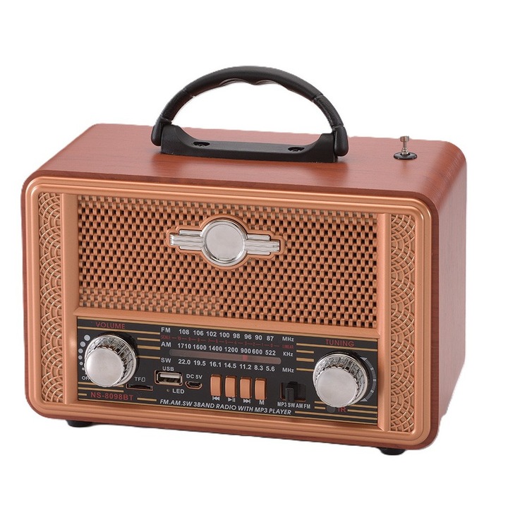 Radio portabil Rovolt RO-8098BT, Bluetooth, MP3, 24x13x18, 5cm, design vintage