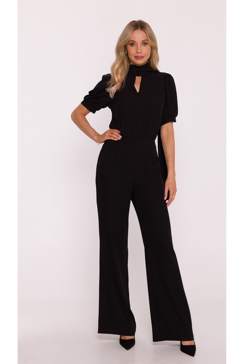 Rövid ujjú overál megkötős masnival - fekete, Fekete