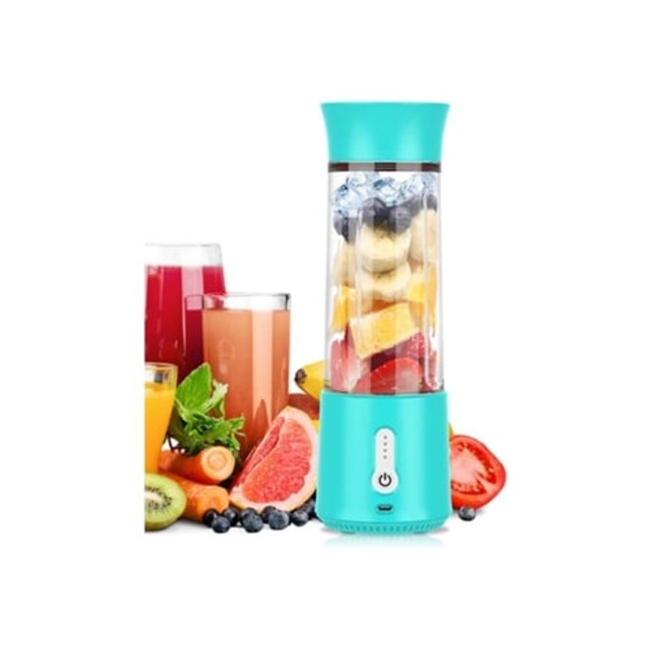 Преносим блендер с USB 500мл, 6 остриета, 18000rpm, син