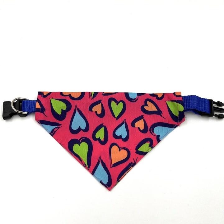 Bandana/accesoriu caini/pisici talie mica-medie, ajustabila pe marime cu prindere securizata tip clips, Fucsia, circumferinta gat 14-46 cm