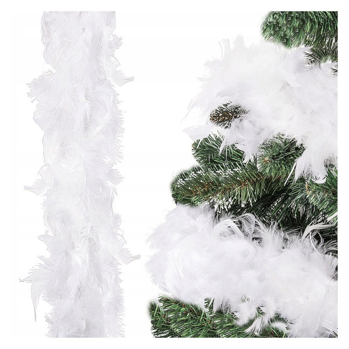 Гирлянд за декорация или коледна елха, модел пух и пера, бял, 180 см