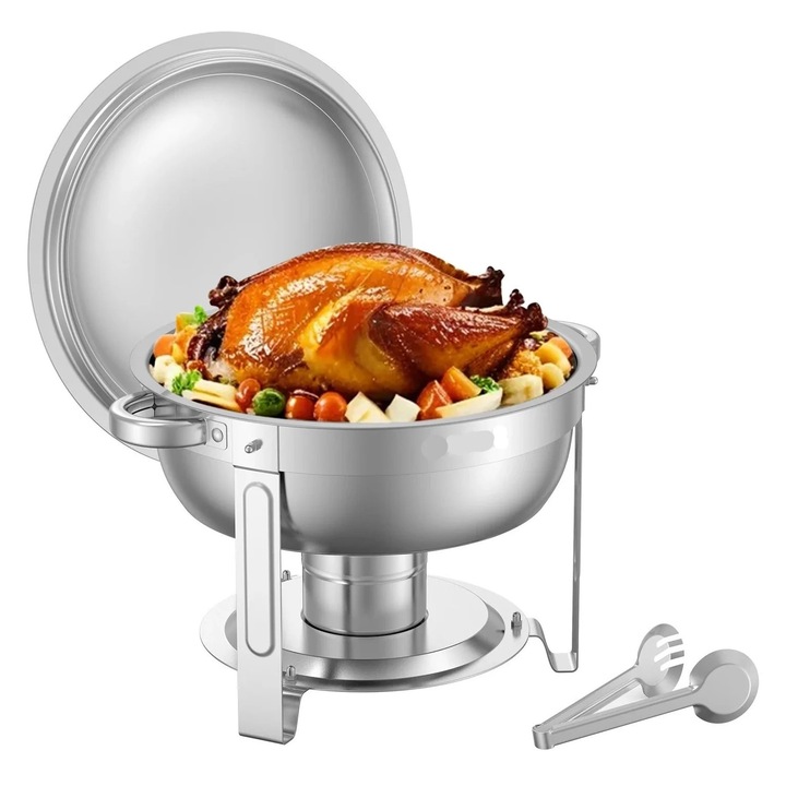 Set bufet cu tavi de încălzire, inox, capacitate 5 litri, pliabil, argintiu, 2 unități