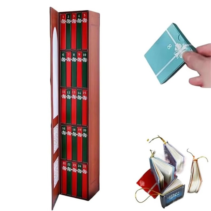 Адвент календар за любители на литературата, 25 книги, класически автори, изненади за ежедневно откриване, всяка книга включва глава и допълнително съдържание, развиване на уменията по английски език - READVENT червен HOME & MARKER