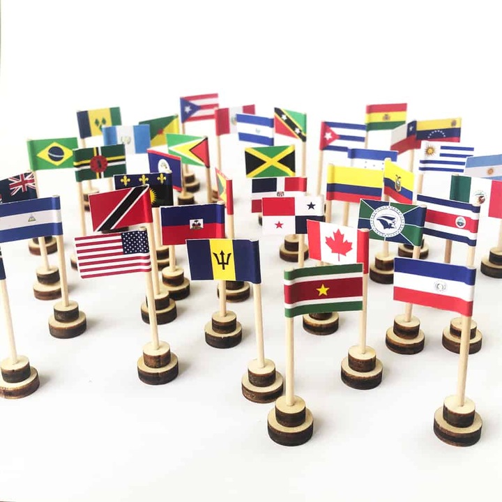 Set steaguri Continentul America, 50+ steaguri din lemn, dimensiuni 15x9x6, 5 cm, pentru copii 4+ ani