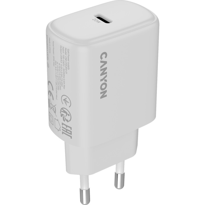 Canyon 20W USB-C mobil töltő, fehér