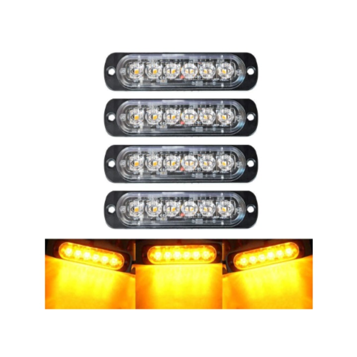 Girofar Led, Stroboscopic, 12/24V, Galben, 6 Leduri, lumixauto 2 Functii, 110mm/29mm