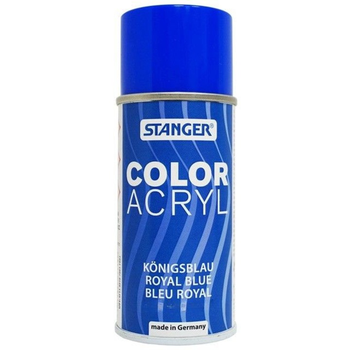Спрей боя за графити STANGER, подходяща за дърво, пластмаса, хартия, полистирол, минерални повърхности, бързосъхнеща, оптимална температура на пръскане 15-25 градуса, водоустойчива, висококачествени пигменти, отлично покритие, СИН, 150 мл