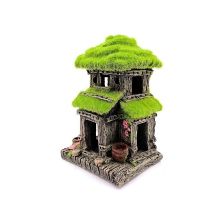 Decor pentru acvariu, cuib pentru pesti Betta, muschi verde, set