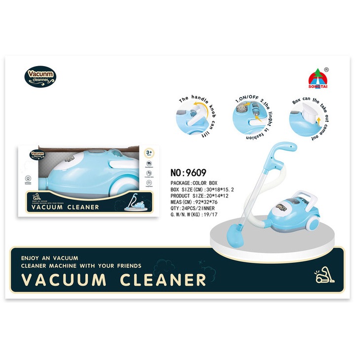 Aspirator cu sac, 21x13x11cm, alimentat cu baterii, pentru copii, din plastic