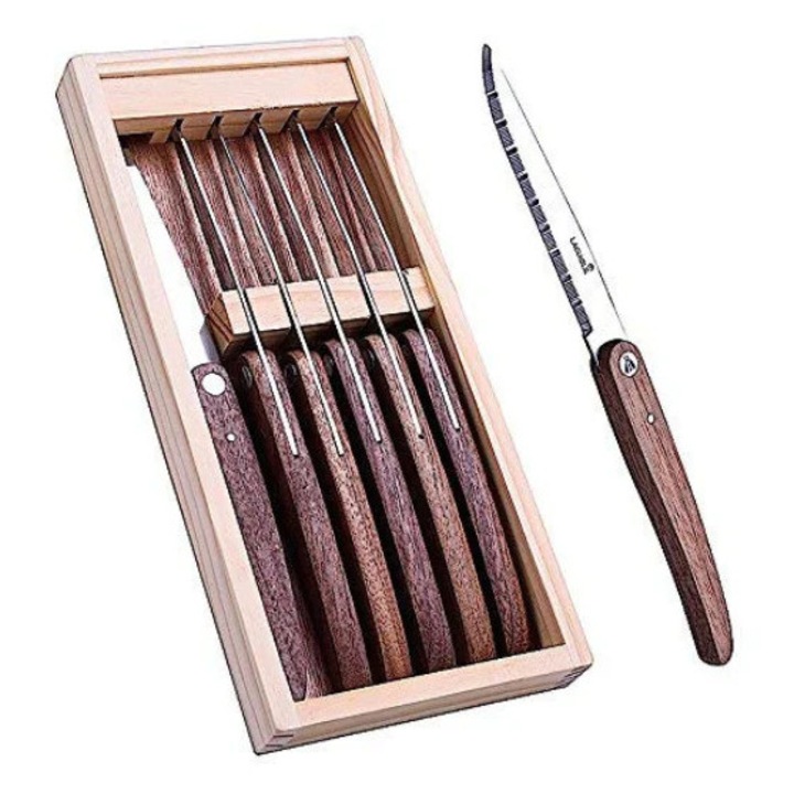 Set 6 cutite friptura Laguiole, lemn de nuc, otel inoxidabil, multicolor