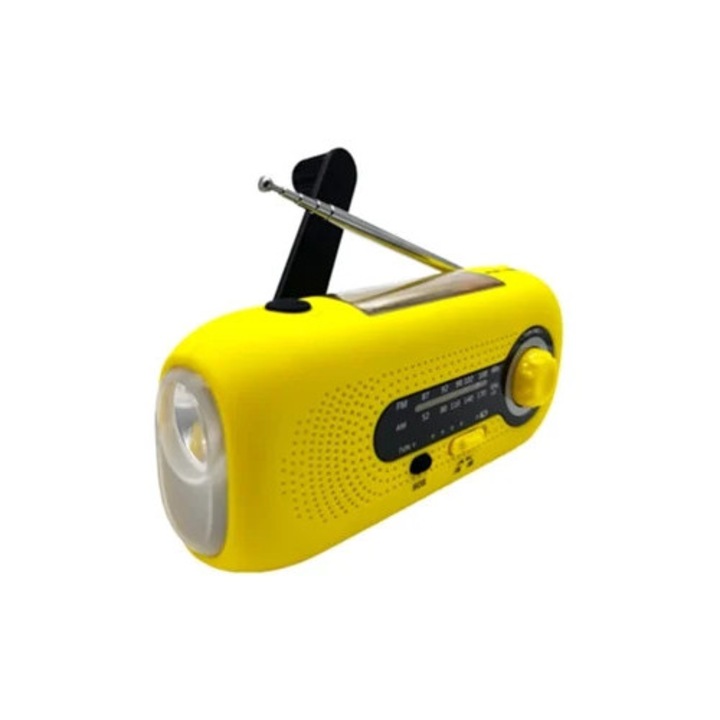 Radio portabil de urgenta solar, 2000mah, cu manivela, AM/FM, galben