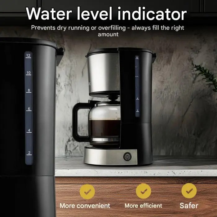 Cafetiera Bomann, 1.5 litri, aprox. 12-14 cani de cafea, cana gradata din sticla, filtru lavabil, protectie anti-picurare, indicator luminos, sistem de mentinere la cald, carcasa din otel inoxidabil, 800 W, inox