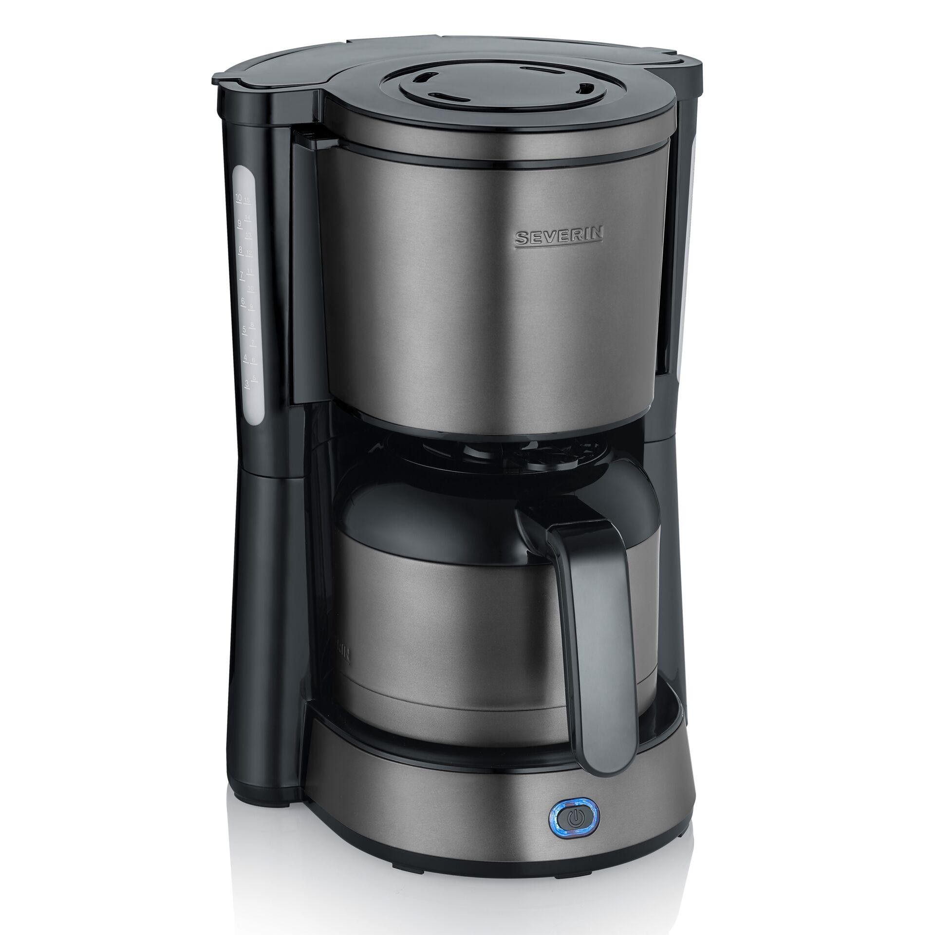 Cafetiera Severin, 1 litru, preparare 8 cesti, mentinere la calda, carafa inox, negru, 26x34x23cm