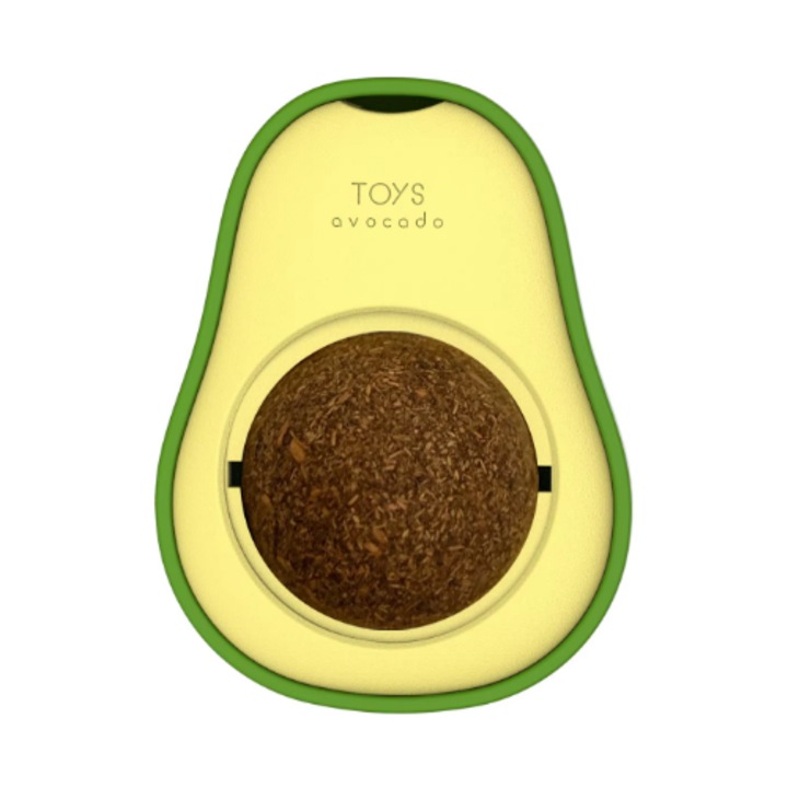 Interaktív játék macskáknak, macskamenta labda, avokádó design, TPR, zöld/sárga, 4.5x6 cm