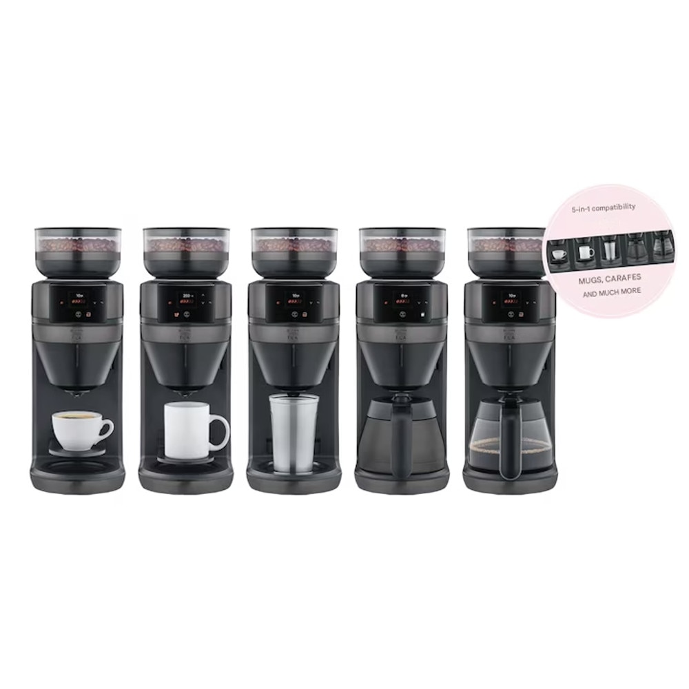 Cafetiera cu rasnita Severin, Filka, compatibila cu cafea boabe/macinata, capacitate rasnita 235 g, rasnire reglabila, setare aroma 5 trepte, carafa sticla, timer, panou control senzor touch, accesoriu utilizare cana/ceasca/termos, filtru lavabil, negru