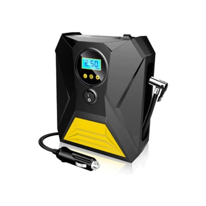 Compresor auto portabil 12V DC cu manometru digital si lumina de urgenta LED, pentru anvelope auto