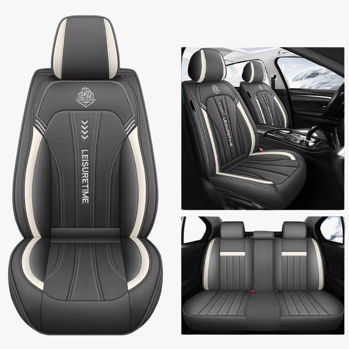 Set Huse Scaune Auto CITROEN C5, Top Piele Ecologica Nappa, GRI-ALB, Set Fata-Spate