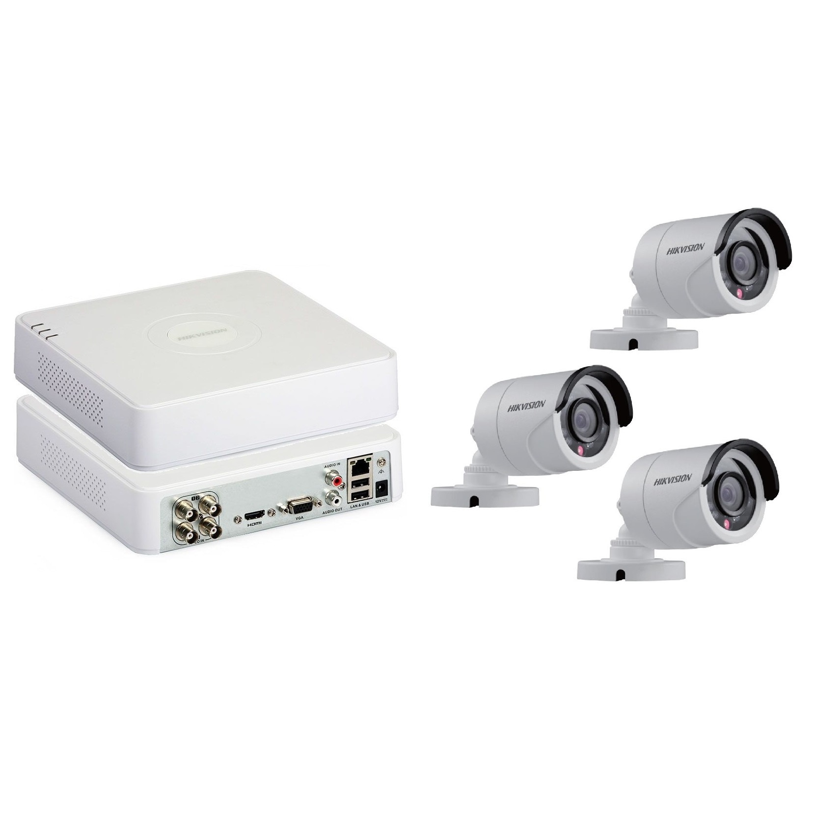 Kit Supraveghere full HD 1080P cu 3 Camere Exterior IR 20m + DVR 4 canale video / 1 canal audio