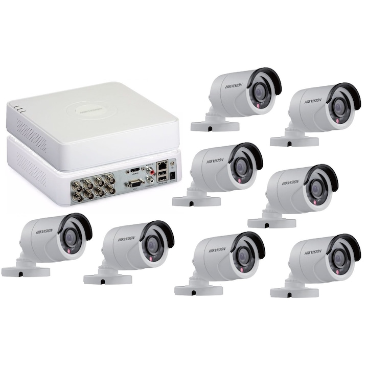 Kit supraveghere video Hikvision 2MP, cu 1 camera 2MP de exterior/interior si HDD 1 TB cu accesorii montaj MK189