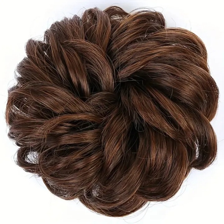 Coc Sintetic Maro Ciocolatiu Animis Beauty, Ondulat, 20 cm Diametru, Prindere cu Elastic